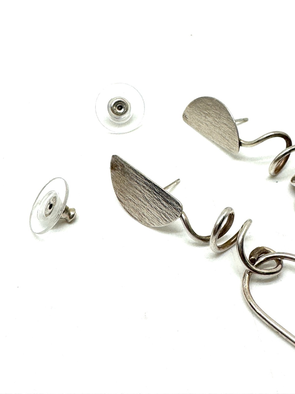 Sterling Silver Spiral Oval Drop Dangling Post Earrings - Picture 10 of 16